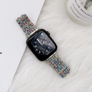 สายนาฬิกาข้อมือโลหะ ประดับเพชร ห้าลูกปัด สําหรับ Apple Watch 8 7 SE 6 5 4 3 SE