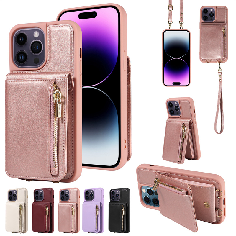 ซิปปลอกสําหรับ iPhone 16 Pro Max 15 Pro Max 14 Pro Max 13 Pro Max 12 Pro Max 11 Pro Max 15 Plus 14 Plus Luxury Matte Card Bag Soft PU หนังขาตั้งป้องกันฝาครอบกรณี