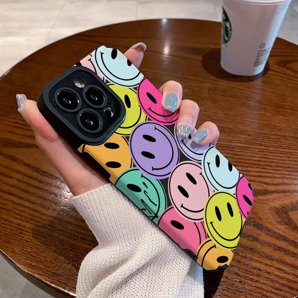 เคสโทรศัพท์มือถือหนัง ลายหน้ายิ้ม หลากสี สําหรับ iphone 15 Pro Max 14 Pro Max i14 plus 13 Pro Max i13 13pro 11 Pro Max i11 X XR Xs Max 7 plus 8 plus 12Pro 12 Pro Max