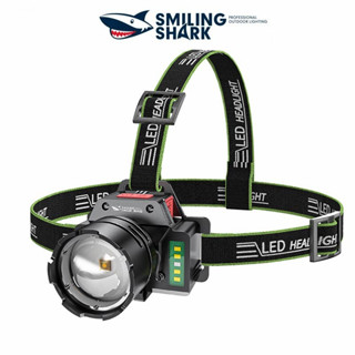 Smiling Shark TD8028 เซ็นเซอร์ไฟหน้า LED ไฟหน้า M60 4000LM 6 โหมดไฟแฟลชสีแดง USB แบบชาร์จไฟได้ซูมกันน้ำฉุกเฉินแคมป์ปิ้งไฟตกปลา