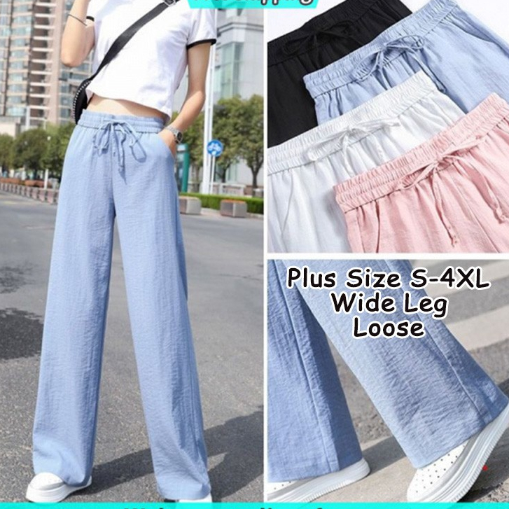 ส่งฟรี กางเกงขายาว ขากว้าง เอวสูง ทรงหลวม สไตล์เกาหลี พลัสไซซ์ S-4XL สําหรับผู้หญิง