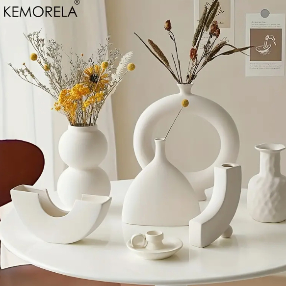 KEMORELA  แจกันดอกไม้เซรามิค สไตล์เรโทร สําหรับตกแต่งบ้าน ห้องนั่งเล่น 1 ชิ้น