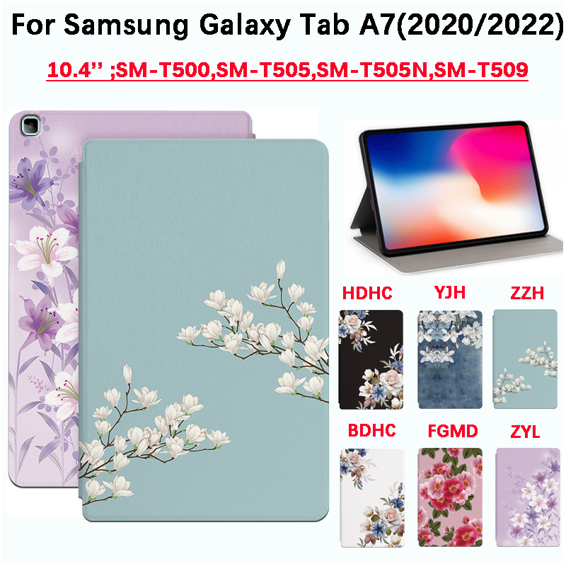 เคสแท็บเล็ตหนัง PU ฝาพับ ลายดอกไม้ กันเหงื่อ กันลื่น คุณภาพสูง สําหรับ Samsung Galaxy Tab A7 10.4 นิ