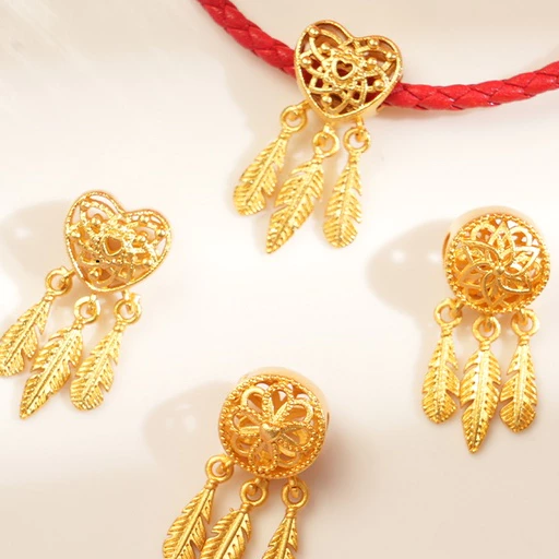 จี้ตาข่ายดักฝันประดับขนนกสามหาง สีทอง อุปกรณ์ทำสร้อยข้อมือ DIY - รูปที่ 1
