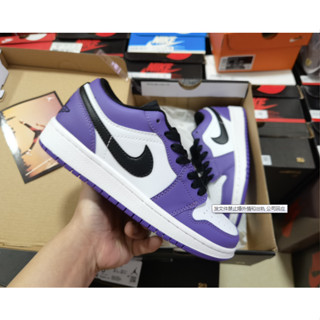 ((ยิงจริง) Nike air jordan 1 รองเท้าผ้าใบลําลอง กันลื่น สีม่วง เหมาะกับการเล่นกีฬา บาสเก็ตบอล