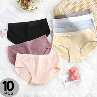 พร้อมส่ง 10 ชิ้น / เซต กางเกงชั้นใน ผู้หญิง หวาน แฟชั่น เรียบง่าย ระบายอากาศ ชุดชั้นในหญิง เอวต่ํา ยืดหยุ่น ญี่ปุ่น เลดี้ กางเกงชั้นใน สบาย