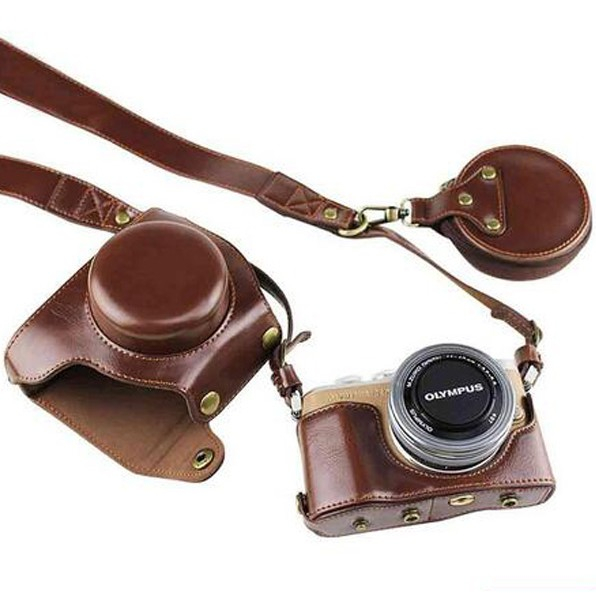 ฝาครอบกระเป๋ากล้องดิจิตอลหนัง PU พร้อมสายสําหรับ Olympus PEN E-PL9 EPL9 E-PL10 พร้อมเลนส์ 14-42 มม. Full body Precise Fit