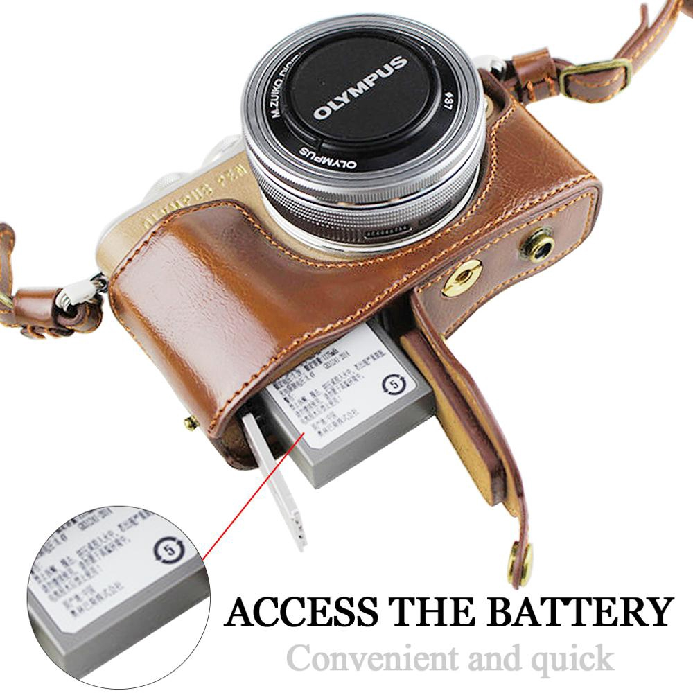 ฝาครอบกระเป๋ากล้องดิจิตอลหนัง PU พร้อมสายสําหรับ Olympus PEN E-PL9 EPL9 E-PL10 พร้อมเลนส์ 14-42 มม. Full body Precise Fit