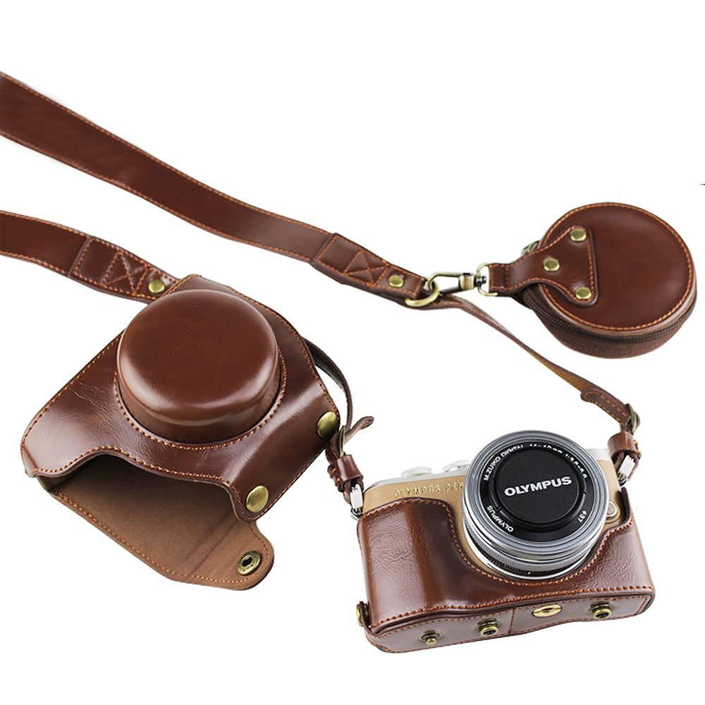 ฝาครอบกระเป๋ากล้องดิจิตอลหนัง PU พร้อมสายสําหรับ Olympus PEN E-PL9 EPL9 E-PL10 พร้อมเลนส์ 14-42 มม. Full body Precise Fit