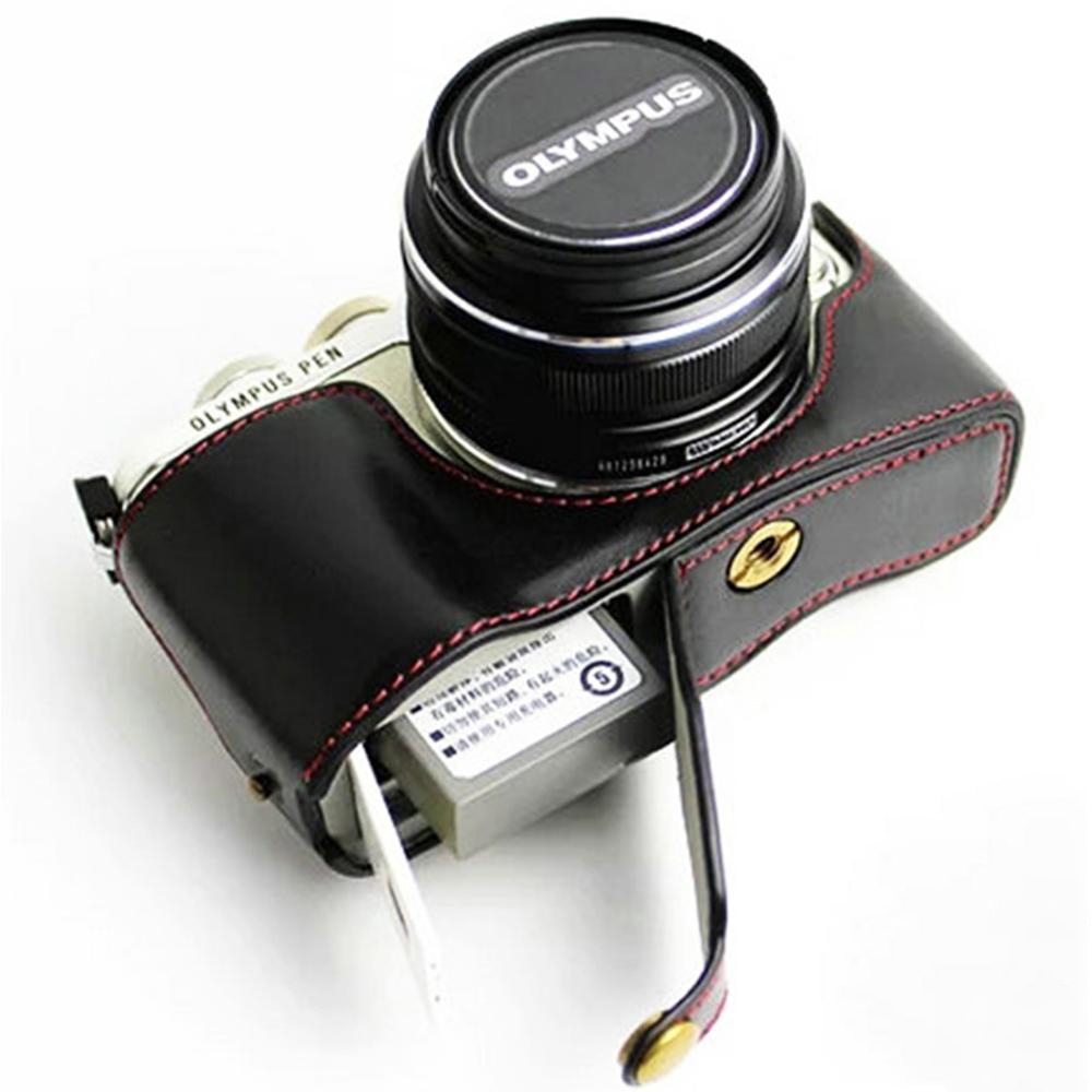ฝาครอบกระเป๋ากล้องดิจิตอลหนัง PU พร้อมสายสําหรับ Olympus PEN E-PL9 EPL9 E-PL10 พร้อมเลนส์ 14-42 มม. Full body Precise Fit