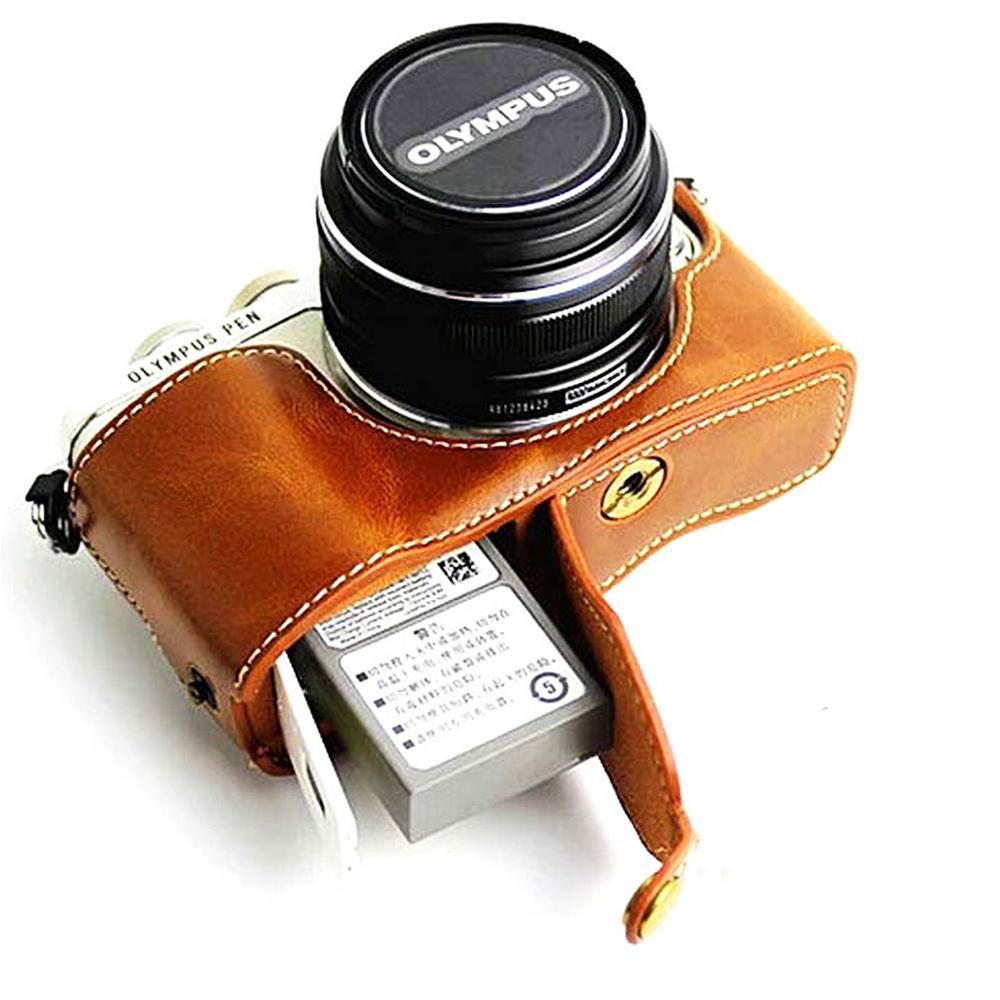 ฝาครอบกระเป๋ากล้องดิจิตอลหนัง PU พร้อมสายสําหรับ Olympus PEN E-PL9 EPL9 E-PL10 พร้อมเลนส์ 14-42 มม. Full body Precise Fit