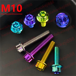 Tc4/gr5 M6 M8 M10 สกรูหน้าแปลนไทเทเนียมอัลลอย สีเขียว 10 มม.-90 มม. M10 สําหรับรถจักรยานยนต์