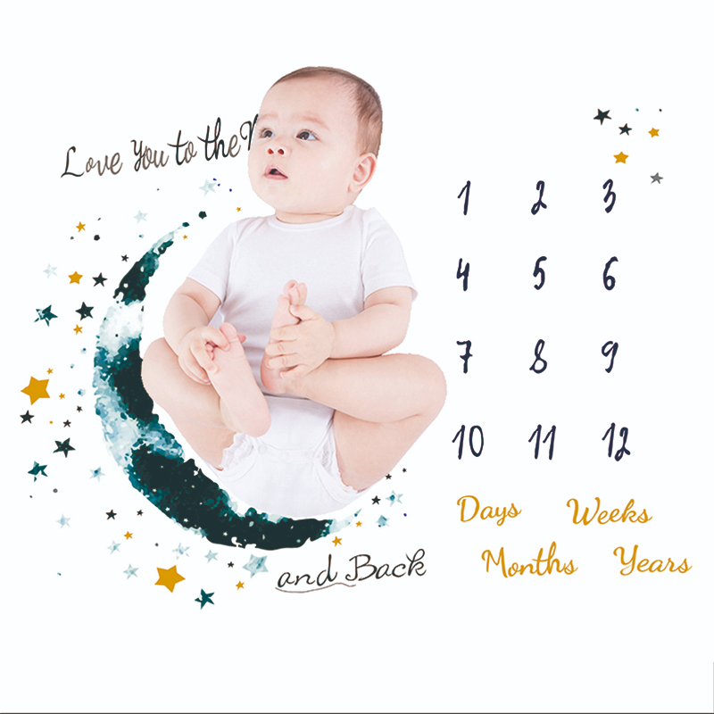 ทารกแรกเกิดรายเดือน Milestone พื้นหลังผ้าการถ่ายภาพ Props Planet Boy เดือนผ้าห่ม