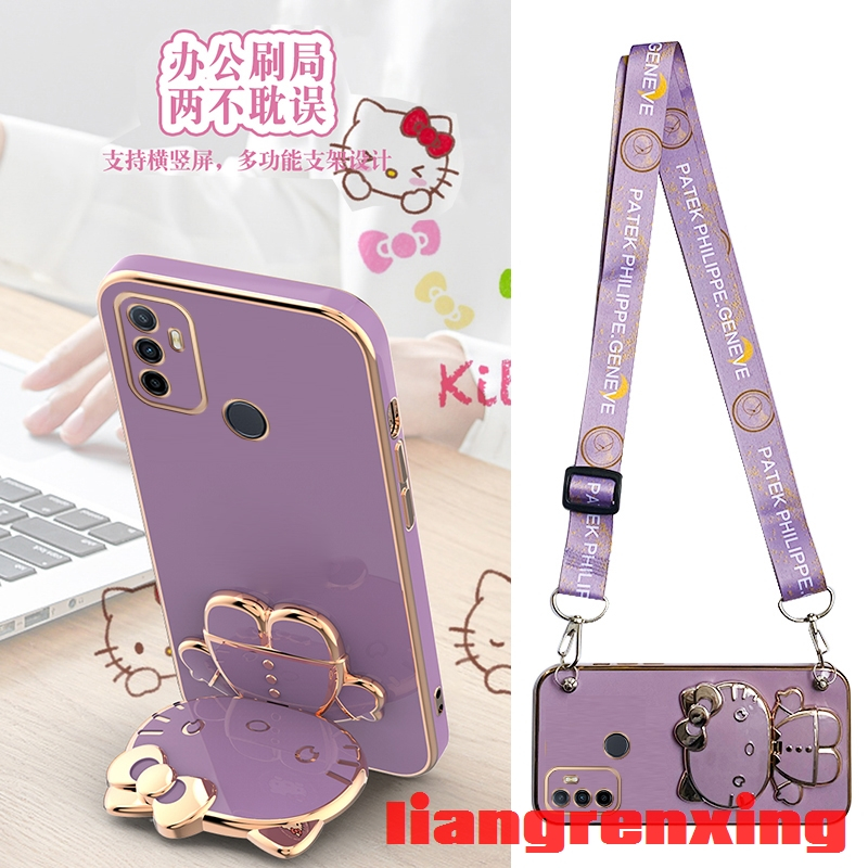 เคส OPPO A53 2020 เคสโทรศัพท์มือถือ ซิลิโคนนิ่ม กันกระแทก พร้อมสายคล้องคอ และที่ตั้งวาง สําหรับ OPPO A53 2020 WDKTM01 น่ารัก ลายการ์ตูน กันกระแทก