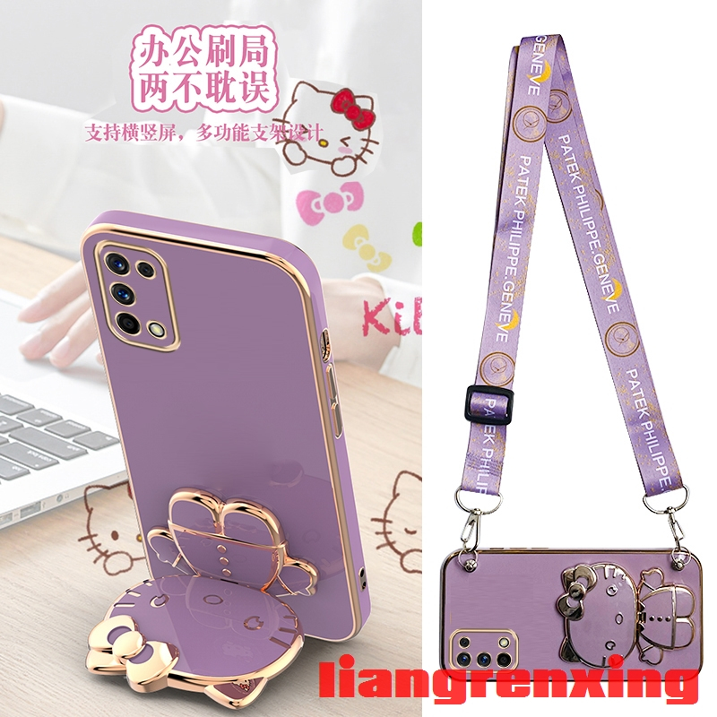 เคส realme 7 pro realme 7i realme c17 เคสโทรศัพท์มือถือ ซิลิโคนนิ่ม กันกระแทก พร้อมสายคล้องคอ และที่ตั้งวาง สําหรับ realme 7 pro realme 7i realme c17 WDKTM01 น่ารัก ลายการ์ตูน กันกระแทก
