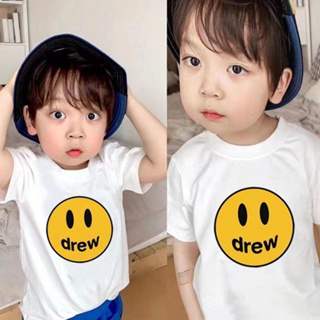 ยิ้ม-เสื้อครอป/drew house cotton drew smiley face/tide brand childrens short sleeve T-shirt/2021 summer new/boys and girls/foreign fashion/printed T-shirt