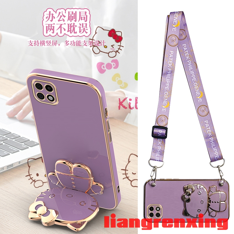 เคส samsung a22 5g samsung a22 4g เคสโทรศัพท์มือถือ ซิลิโคนนิ่ม กันกระแทก พร้อมสายคล้องคอ และที่ตั้งวาง สําหรับ samsung a22 5g samsung a22 4g WDKTM01 น่ารัก ลายการ์ตูน กันกระแทก