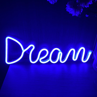 USB และแบตเตอรี่ขับเคลื่อน Dream LED ฝันรูปร่างนีออนสัญญาณสำหรับผนังห้องนั่งเล่นตกแต่งนีออนสำหรับงานแต่งงานวันหยุดวัสดุ โคมไฟนีออน LED แบบติดผนัง เหมาะกับของขวัญ สําหรับตกแต่งหอพัก