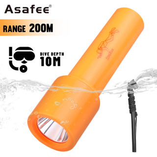 Asafee ไฟฉายดําน้ํา T6 LED แบตเตอรี่ 18650 ขนาดเล็ก แบบพกพา