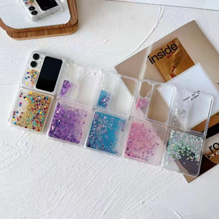 เคสป้องกันโทรศัพท์มือถือ แบบฝาพับ มีทรายไหล ลายดาว สําหรับ OPPO Find N2 Flip FindN2Flip