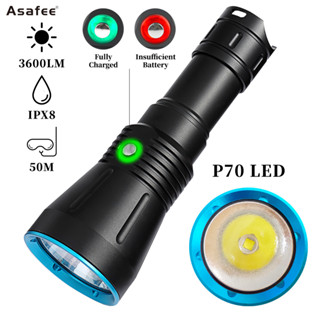 Asafee P70 LED ไฟฉายดําน้ํา สว่างพิเศษ 3600LM พร้อมจอแสดงผล มืออาชีพ กันน้ํา ไฟฉายดําน้ํา