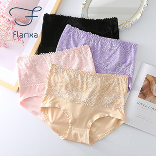 Flarixa กางเกงชั้นใน เอวสูง ไร้รอยต่อ แต่งลูกไม้ ระบายอากาศ สีพื้น พลัสไซซ์ 6XL สําหรับผู้หญิง