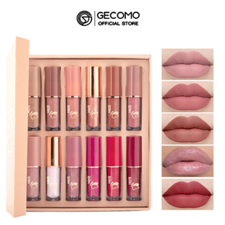 Gecomo ลิปสติก เคลือบริมฝีปาก 12 สี กันน้ํา ไม่เหนียวติด