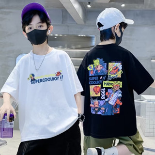 เสื้อยืดลําลอง ผ้าฝ้ายแท้ แขนสั้น พิมพ์ลายการ์ตูน ขนาดใหญ่ เหมาะกับฤดูร้อน สําหรับเด็กผู้ชาย