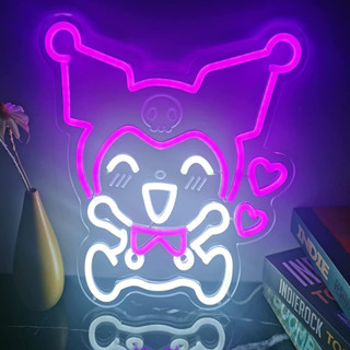 SANRIO โคมไฟนีออน LED ลายการ์ตูนอนิเมะญี่ปุ่น Kuromi 3D สีม่วง สําหรับติดตกแต่งผนังห้องนอน