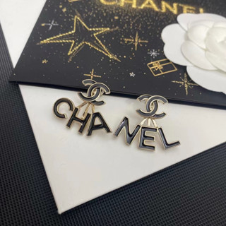 Chanel ต่างหูตัวอักษร สีทอง ดํา หรูหรา สําหรับผู้หญิง103102