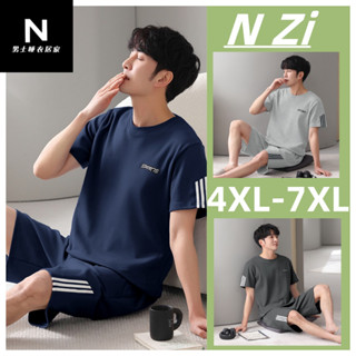 4xl-7xl ชุดนอนผู้ชาย พลัสไซซ์ ชุดนอนผ้าฝ้าย ชุดชั้นในเลานจ์ ฤดูร้อน หลวม โอเวอร์ไซซ์ แขนสั้น ชุดนอน กางเกง ชุดนอนชาย