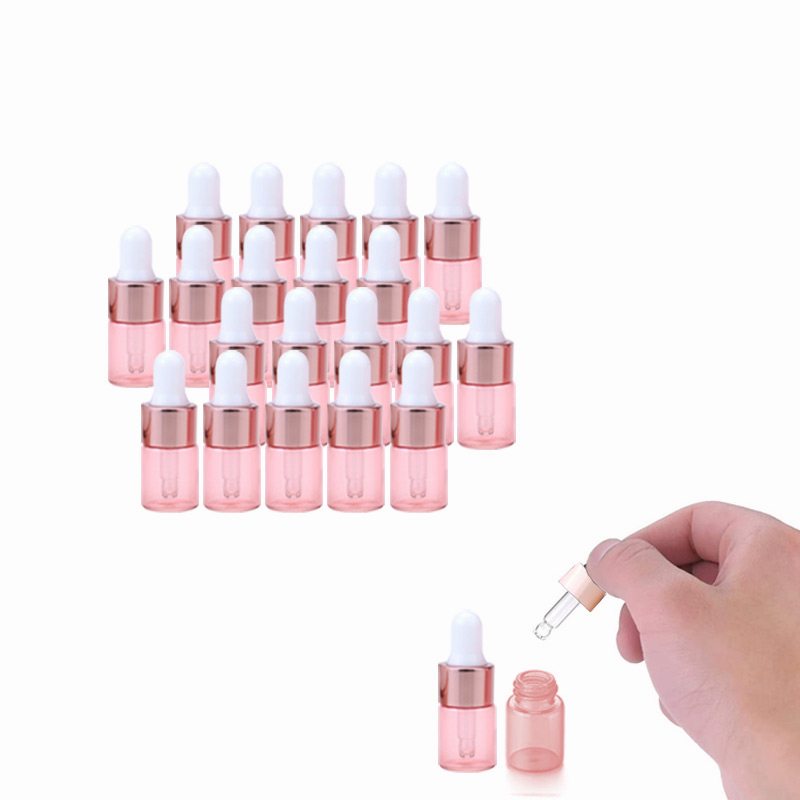 ขวดแก้วเปล่า สีชมพูกุหลาบ ขนาด 1 มล. 2 มล. 3 มล. 5 มล. สําหรับใส่น้ํามันหอมระเหย 20 ชิ้น