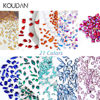 Koudan สติกเกอร์คริสตัลเพชรเทียม พลอยเทียม รูปแก้ว สีทอง ส้ม ฟ้า ชมพู สําหรับตกแต่งเล็บ DIY 100 ชิ้น