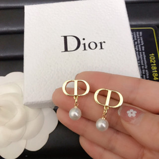 Dior ต่างหู ประดับมุก สีทอง หรูหรา คุณภาพสูง สําหรับผู้หญิง103061