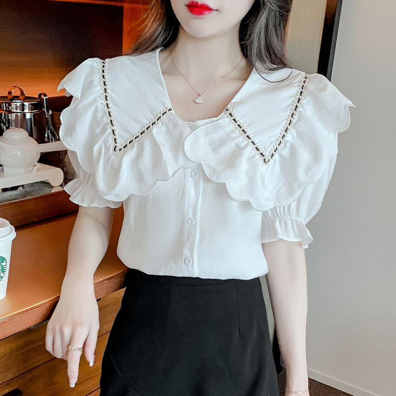 Shirts & Blouses 179 บาท เสื้อครอปท็อปแขนสั้น ทรงหลวม สีขาว แฟชั่นสไตล์เกาหลี สําหรับผู้หญิง Women Clothes