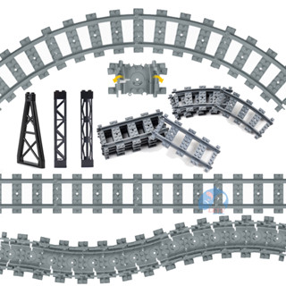 บล็อกตัวต่อรางรถไฟ รางตรง รางโค้ง เสาอิฐ MOC DIY ของเล่นเสริมการเรียนรู้ สําหรับเด็ก