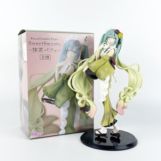 โมเดลฟิกเกอร์ PVC อนิเมะ Hatsune Miku Singer Miku Excood Sweet Matcha ขนาด 21 ซม. ของเล่นสะสม สําหรับเด็ก