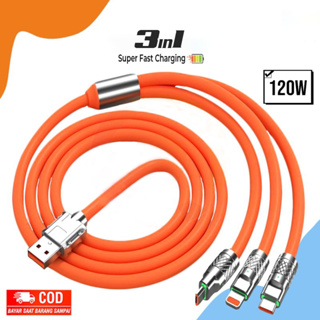 3 In 1สายชาร์จเร็ว120W สำหรับไอโฟนหัวเหว่ยไมโคร USB Type C สายชาร์จแบตเตอรี่พอร์ต Usb โลหะหลายช่องสายยูเอสบีแบบซิลิโคนของเหลว