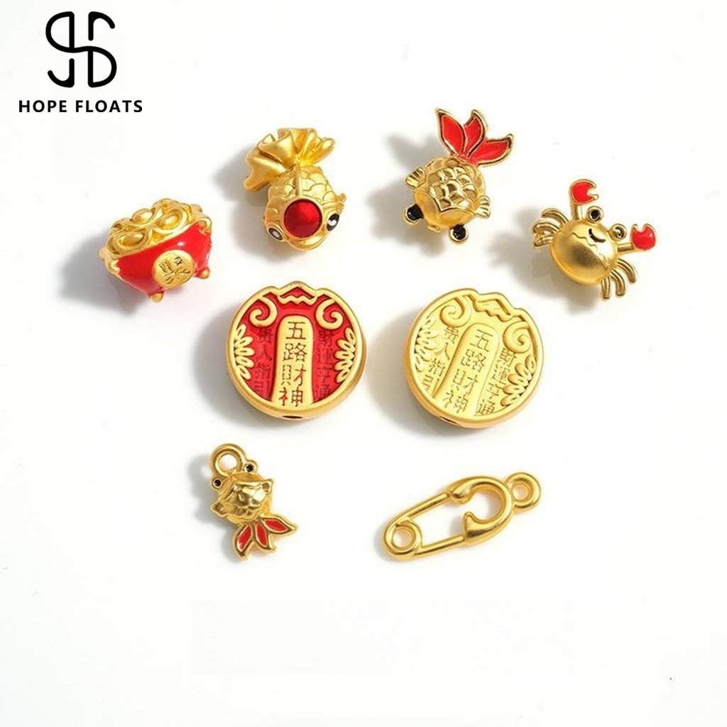 Hopefloats-24k เทพเจ้าแห่งความมั่งคั่งปูปลาคาร์พปลาหยวนสมบัติน้ำเต้าระฆังสร้อยข้อมือเครื่องประดับรูปแบบการ์ตูนการประมวลผลสีเครื่องประดับของขวัญเครื่องประดับสาว DIY