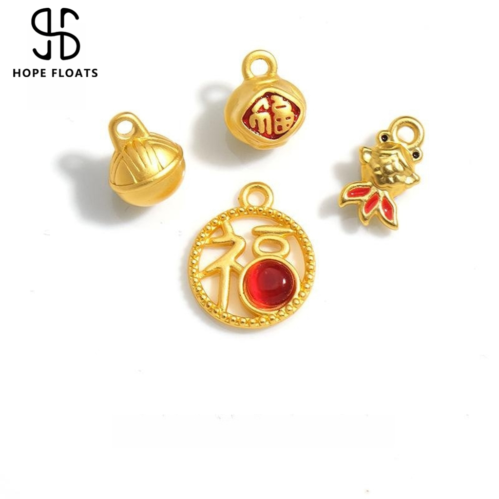 Hopefloats-24k เทพเจ้าแห่งความมั่งคั่งปูปลาคาร์พปลาหยวนสมบัติน้ำเต้าระฆังสร้อยข้อมือเครื่องประดับรูปแบบการ์ตูนการประมวลผลสีเครื่องประดับของขวัญเครื่องประดับสาว DIY