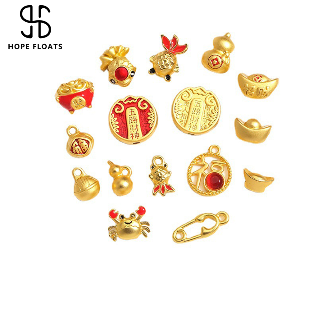Hopefloats-24k เทพเจ้าแห่งความมั่งคั่งปูปลาคาร์พปลาหยวนสมบัติน้ำเต้าระฆังสร้อยข้อมือเครื่องประดับรูปแบบการ์ตูนการประมวลผลสีเครื่องประดับของขวัญเครื่องประดับสาว DIY