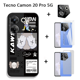 4in1 Tecno Camon 20 Pro 5G เคส ฟิล์มกระจกนิรภัยใส + ฟิล์มเลนส์กล้อง + ฟิล์มด้านหลัง + การ์ตูนแบรนด์อินเทรนด์ Sesame Street เคสโทรศัพท์ TPU นิ่ม กันกระแทก