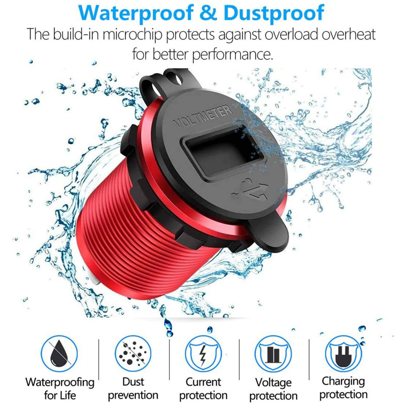 ซ็อกเก็ตชาร์จมอเตอร์รถยนต์ 12/24V 36W QC3.0 USB คู่ กันน้ํา พร้อมสวิตช์โวลต์มิเตอร์ อะแดปเตอร์ชาร์จเร็ว - รูปที่ 3