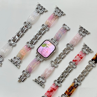 Luxury Resin Metal High Quality Bracelet สายนาฬิกาข้อมือ โลหะ เรซิน หรูหรา คุณภาพสูง สําหรับ Watch Strap Series 8 Series7 6 5 4 3 2 1 SE SE2 Ultra Strap Size 41 มม. 45 มม. 38 มม. 40 มม. 44 มม. 49 มม. สายแอปเปิ้ลวอช 8