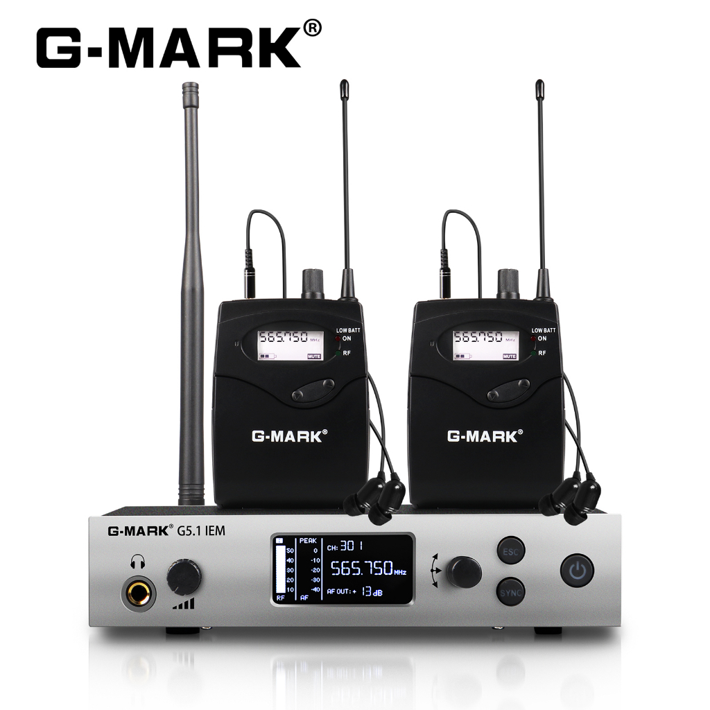 In Ear Monitor ระบบไร้สาย G-MARK G5.1IEM ช่องเดียว UHF Wireless Stage Return ตัวเครื่องโลหะสําหรับ Stage Band Studio