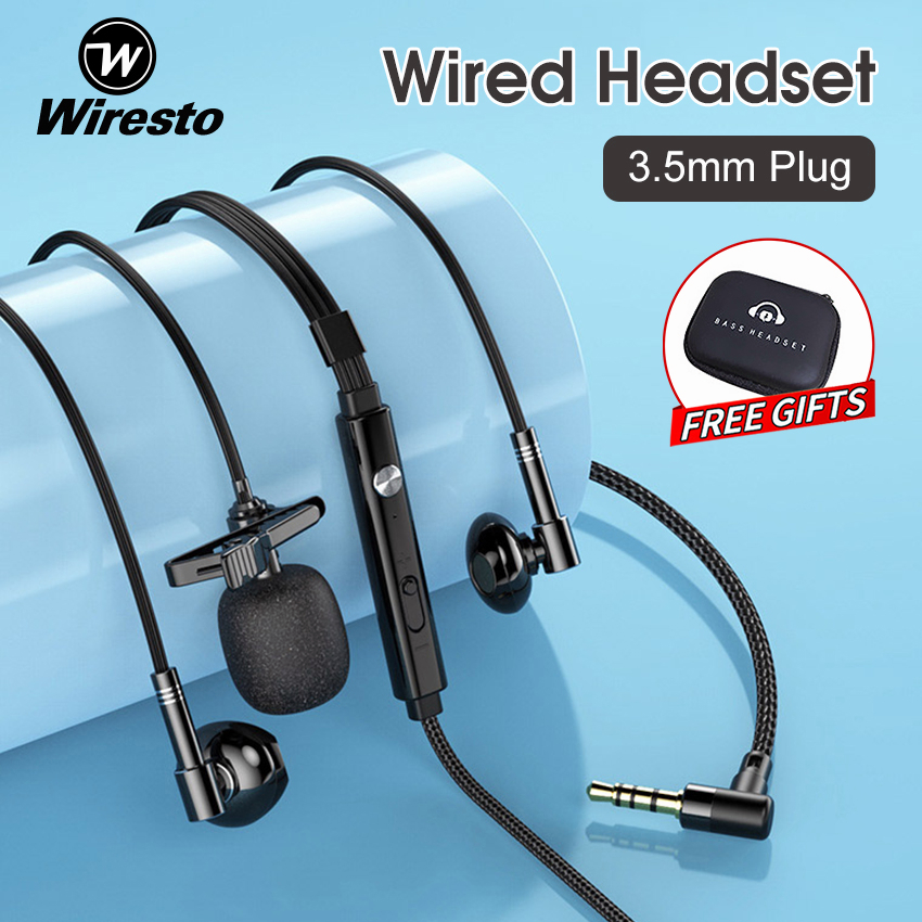 Wiresto หูฟังอินเอียร์ แบบมีสาย ตัดเสียงรบกวน HIFI เสียงเบสหนัก ไมโครโฟนคู่ สตรีมมิ่ง คาราโอเกะ เล่นเกม