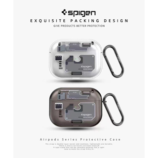 SPIGEN เคสซิลิโคน TPU ใส แบบนิ่ม พร้อมพวงกุญแจโลหะ กันกระแทก สําหรับ AirPods Pro 2nd 3 AirPods Pro