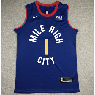 เสื้อกีฬาบาสเก็ตบอล ปักลาย Denver Nuggets 1 Michael Porter สีฟ้า สําหรับผู้ชาย 2022