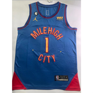 เสื้อกีฬาบาสเก็ตบอล ปักลาย Denver Nuggets 1 Michael Porter สีฟ้า สําหรับผู้ชาย 2023