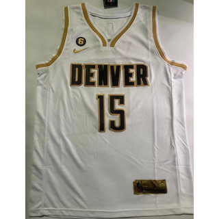 เสื้อกีฬาบาสเก็ตบอล ปักลาย NBA Denver Nuggets 15 Nikola Jokic สีทอง สีขาว สําหรับผู้ชาย 2023